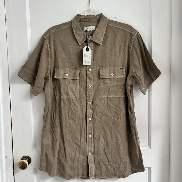 Rowan LEEDS COTTON GAUZE SHORT SLEEVE SHIRT in Umber NEW W/Tag $145 Size S - Picture 2 of 6